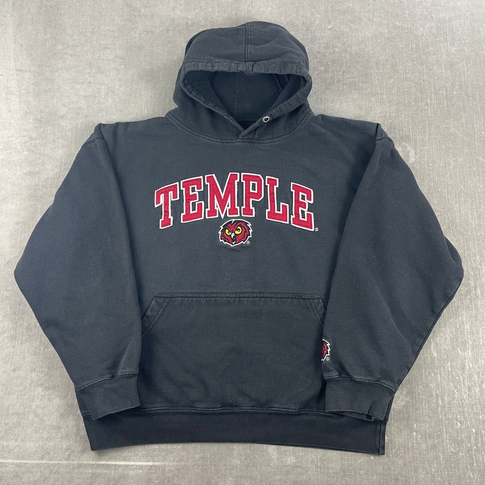 Temple University Old Varsity Brand Mens L Black Hoodie Hooter the Owl Graphic